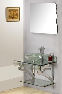 a sleek glass vanity