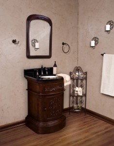 A stylish, retro-looking vessel sink vanity