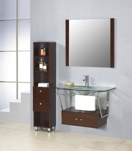 Brown modern vanity in the Tabernacle style