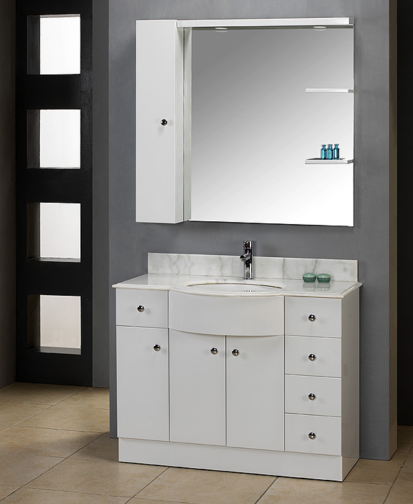 A European style white bathroom vanity