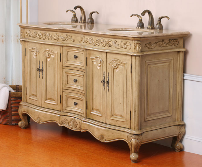 a very elegant double sink antique vanity