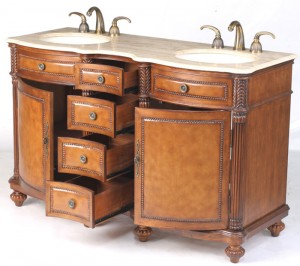 A double bathroom vanity should provide ample storage space
