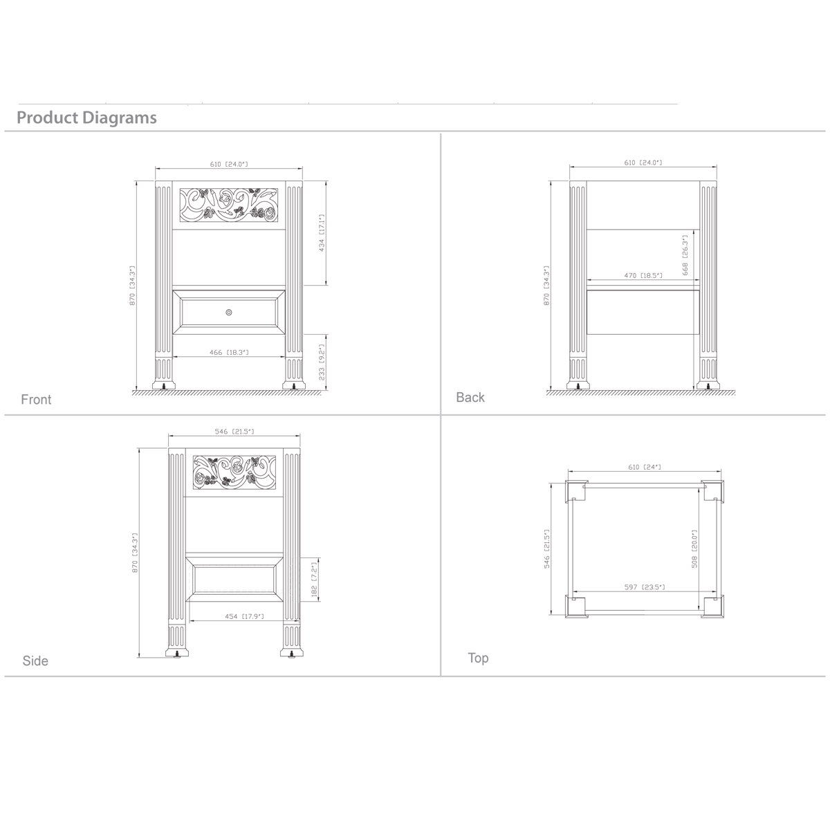 24" Scarlino Single Vanity - Dimensions 24" Scarlino Single Vanity - Dimensions