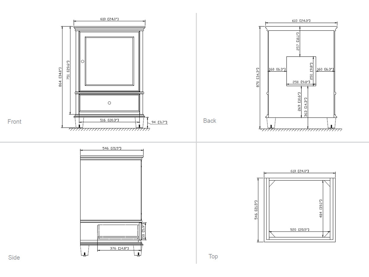 25" Cesarina Single Vanity in White - Dimensions 25" Cesarina Single Vanity in White - Dimensions