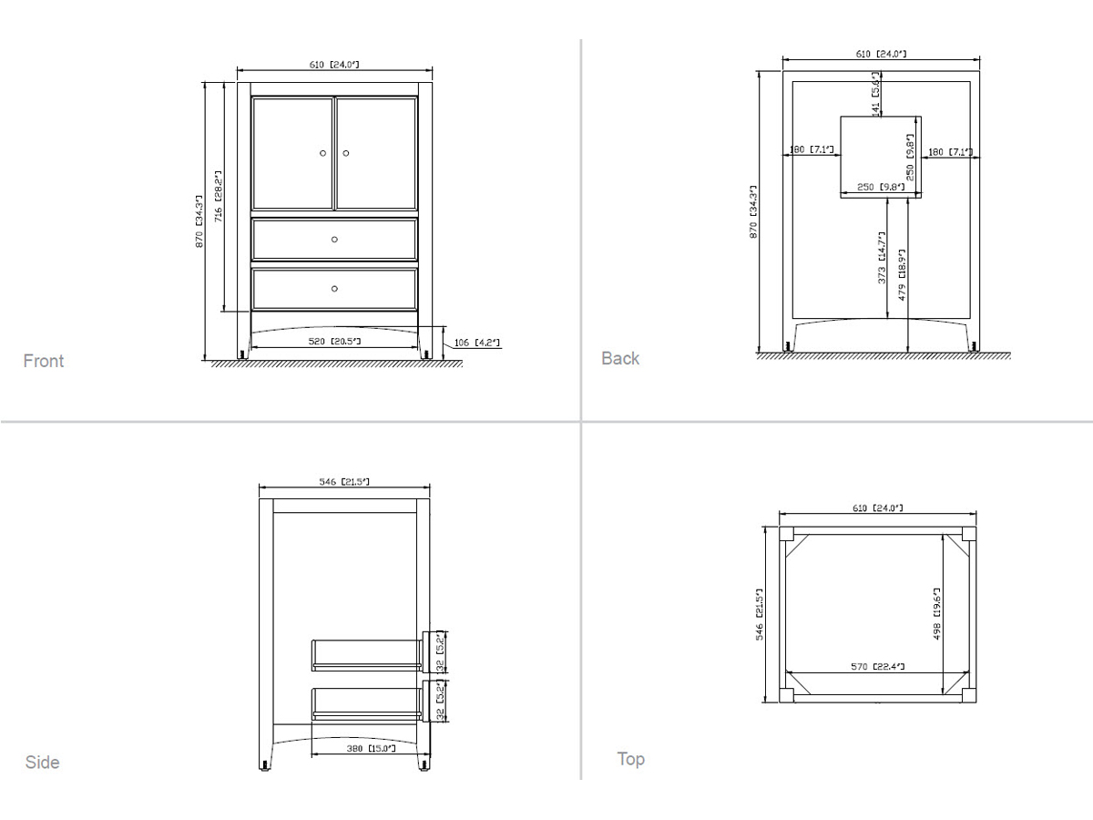 25" Lorenzo Vanity in Ebony - Dimensions 25" Lorenzo Vanity in Ebony - Dimensions