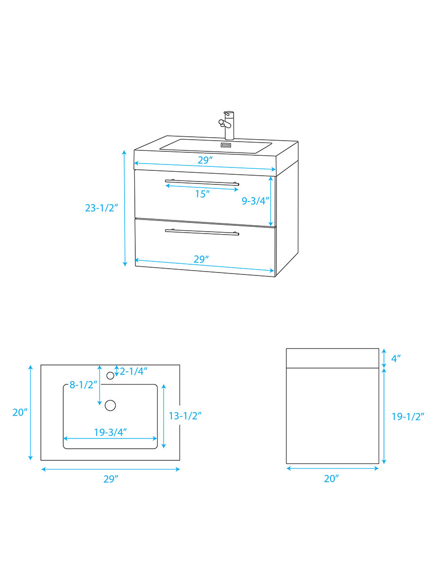 29" Amare Single Vanity - Dimensions 29" Amare Single Vanity - Dimensions