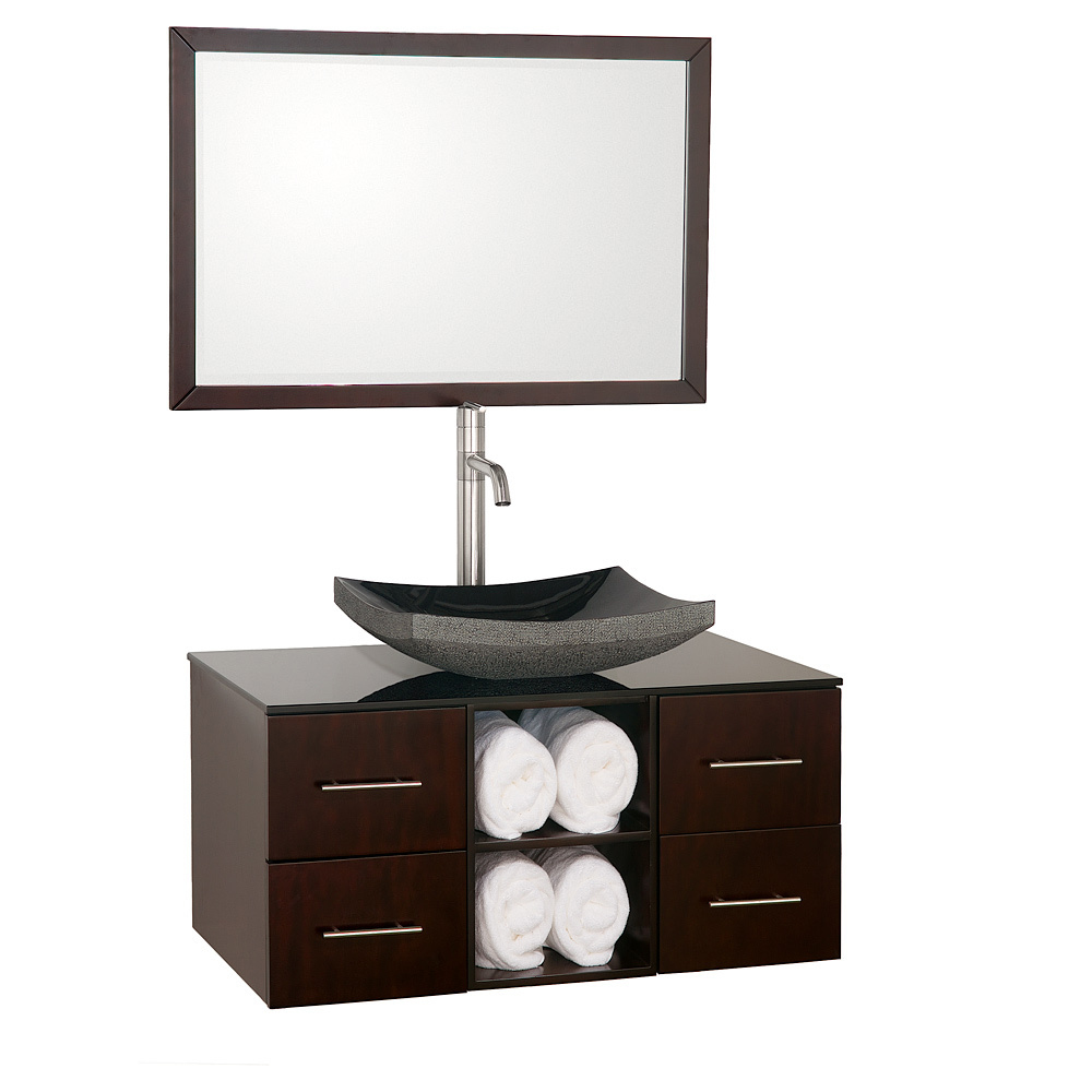 Shown with Smoked Glass top and Black Granite Vessel Sink Shown with Smoked Glass top and Black Granite Vessel Sink