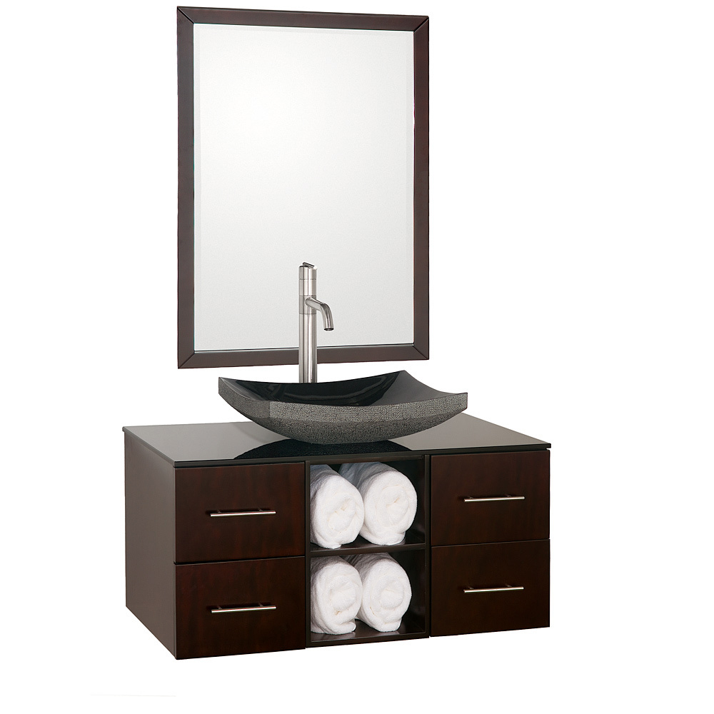 Shown with Smoked Glass top and Black Granite Vessel Sink Shown with Smoked Glass top and Black Granite Vessel Sink