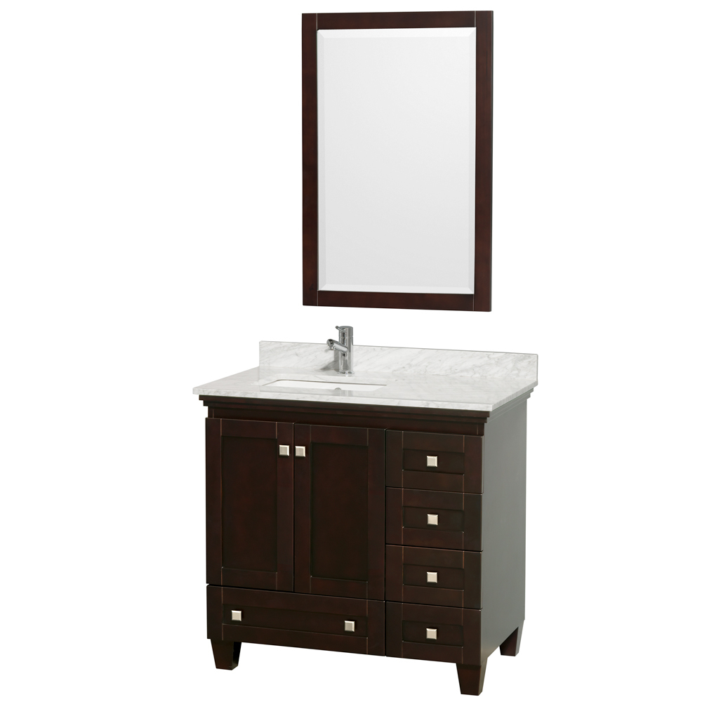Shown with Carrera White Marble Top and Mirror