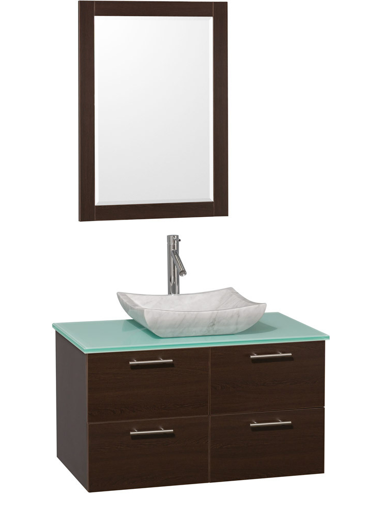Green Glass Top - Shown with Carrera White Marble Sink