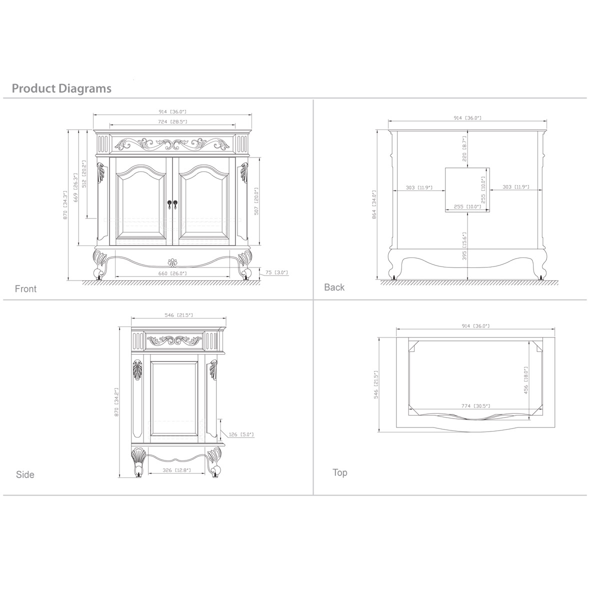 36" Aversa Single Vanity - Dimensions 36" Aversa Single Vanity - Dimensions