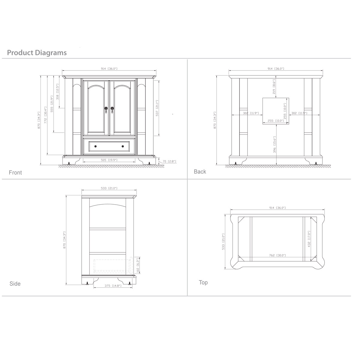 36" Gisela Single Vanity - Dimensions 36" Gisela Single Vanity - Dimensions