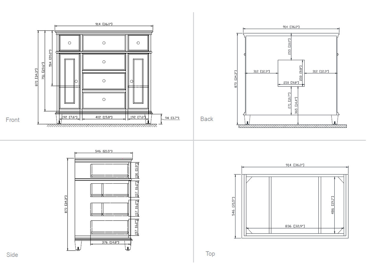 37" Cesarina Single Vanity in White - Dimensions 37" Cesarina Single Vanity in White - Dimensions