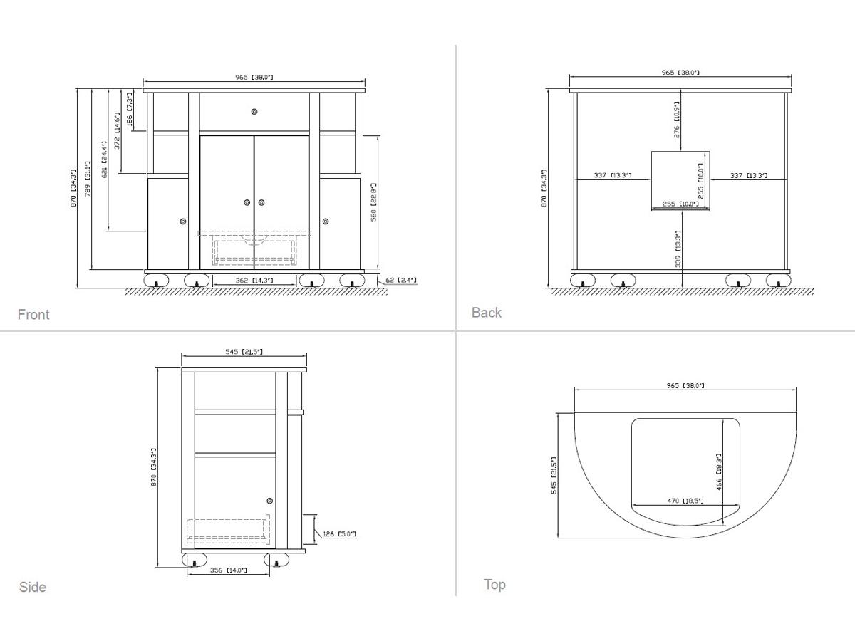 38" Belcastro Single Vanity - Dimensions 38" Belcastro Single Vanity - Dimensions