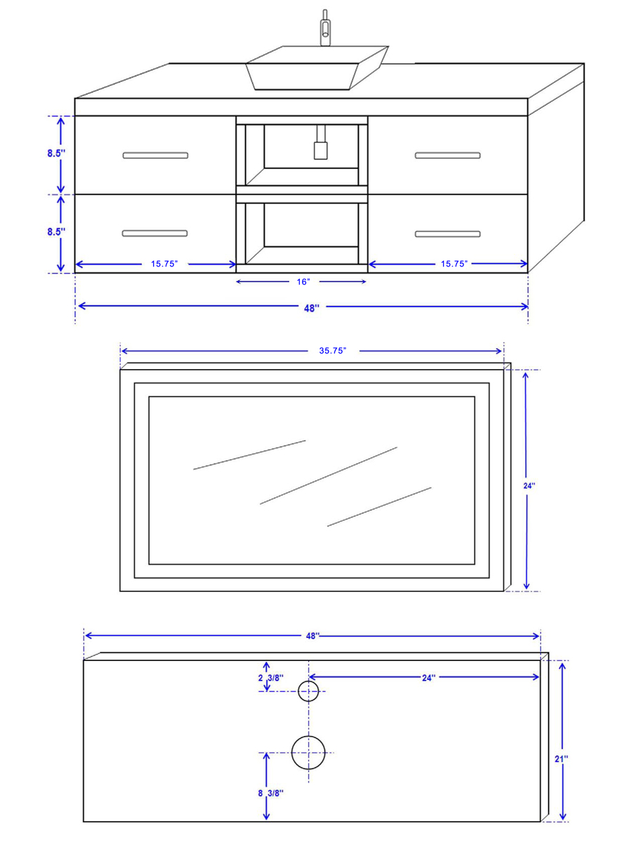 48" Abba Wall-Mounted Vanity - Dimensions 48" Abba Wall-Mounted Vanity - Dimensions