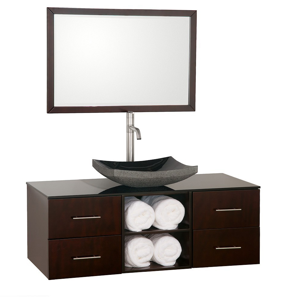 Shown with Smoke Glass Top and Black Granite Vessel Sink Shown with Smoke Glass Top and Black Granite Vessel Sink