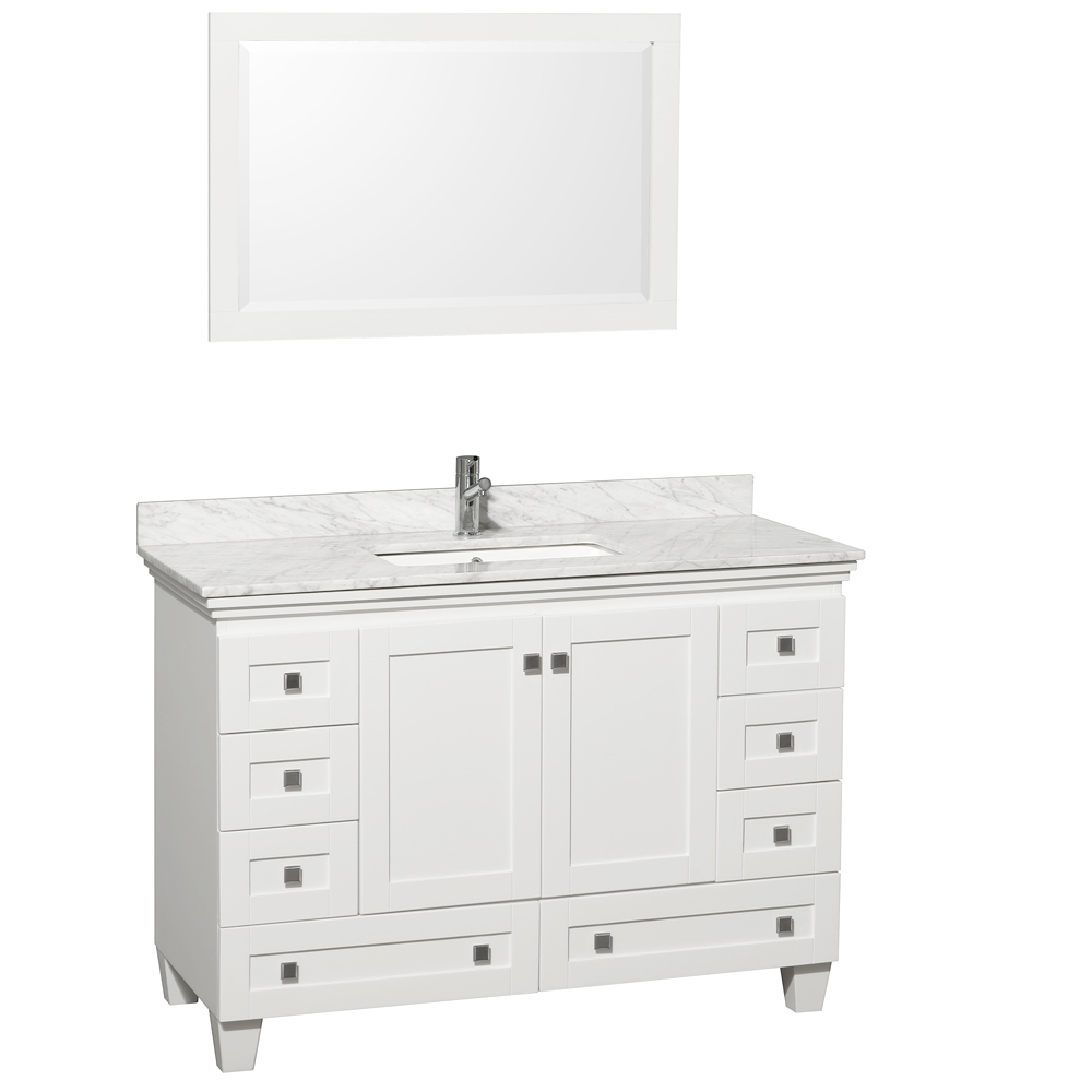 Shown With Carrera White Marble Top and Mirror