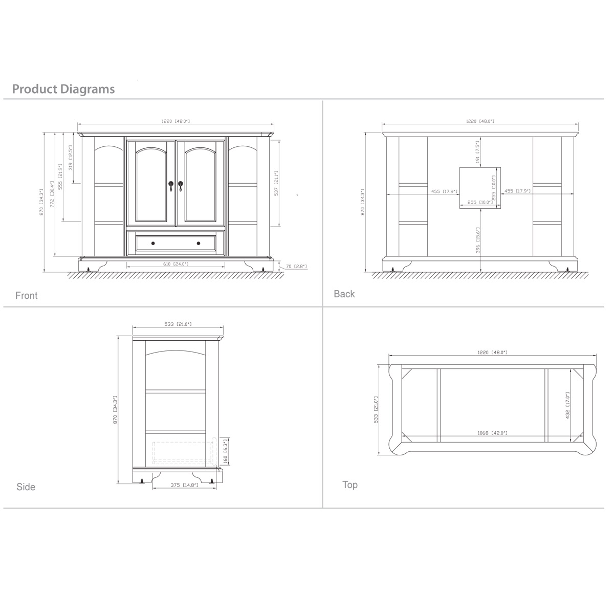 48" Gisela Wide Single Vanity - Dimensions 48" Gisela Wide Single Vanity - Dimensions
