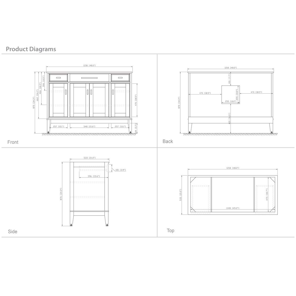 48" Marciana Vanity in Tobacco - Dimensions 48" Marciana Vanity in Tobacco - Dimensions