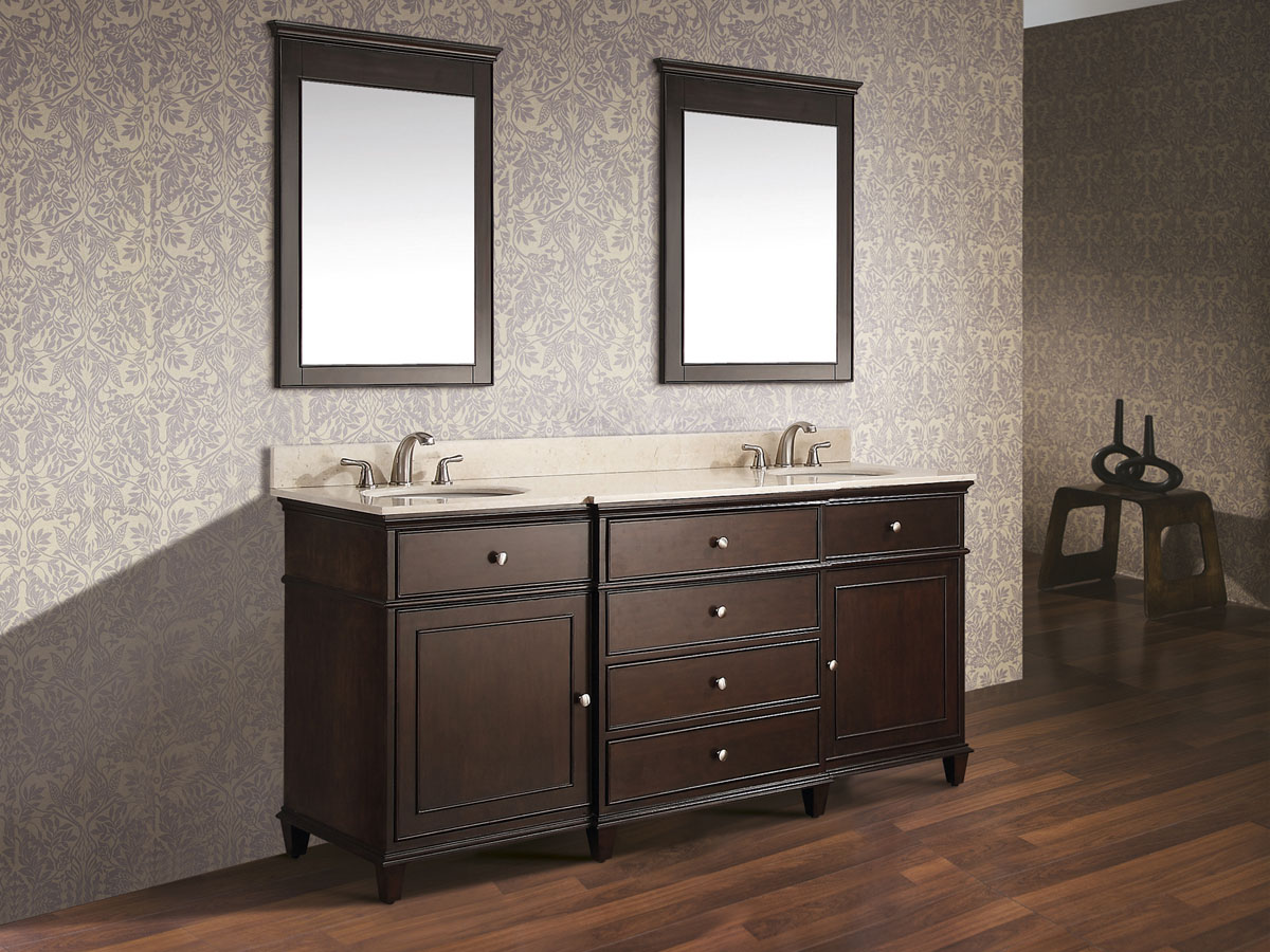 61" Cesarina Double Vanity in Walnut - Shown with optional mirrors