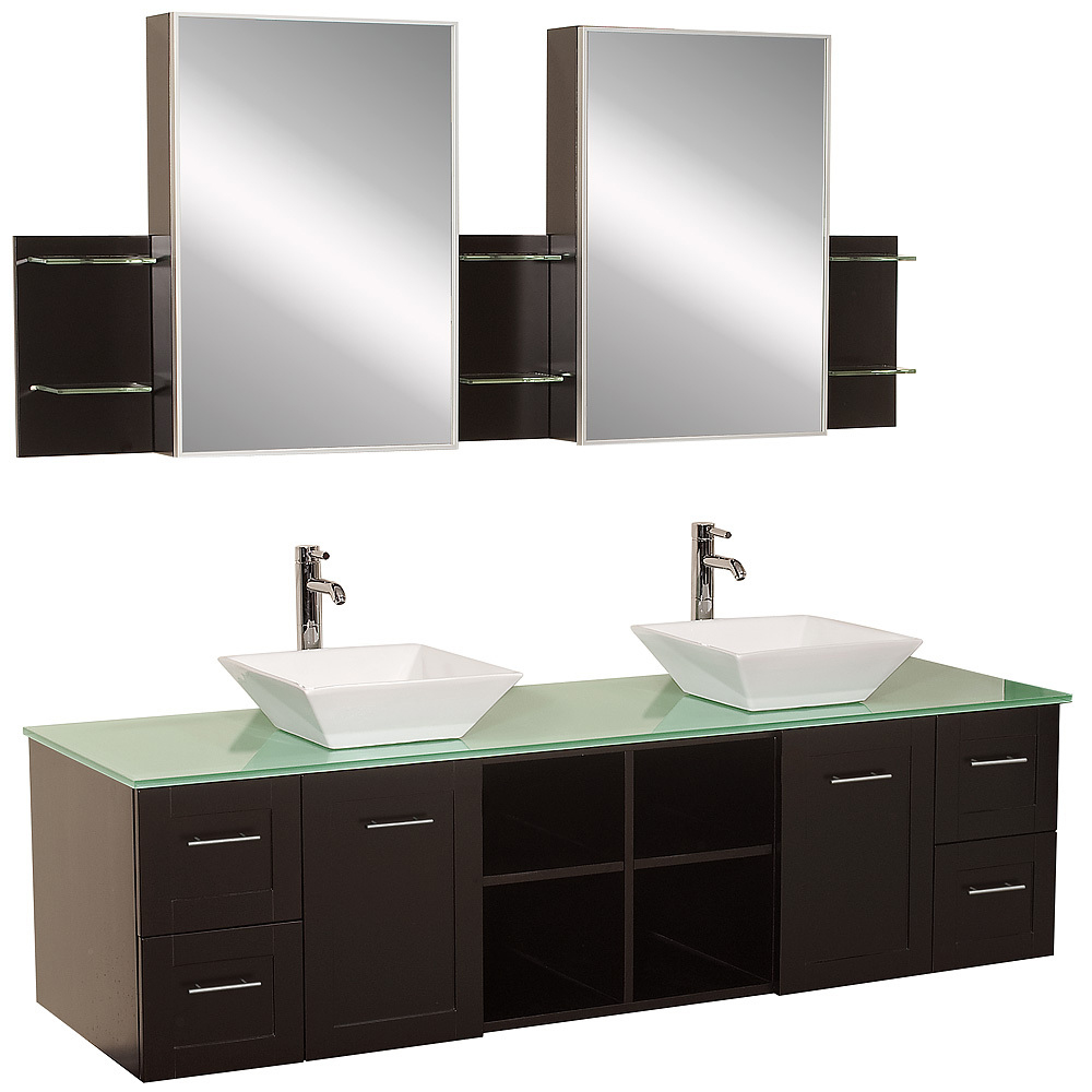 Green Glass Top - Shown With White Porcelain Sinks Green Glass Top - Shown With White Porcelain Sinks