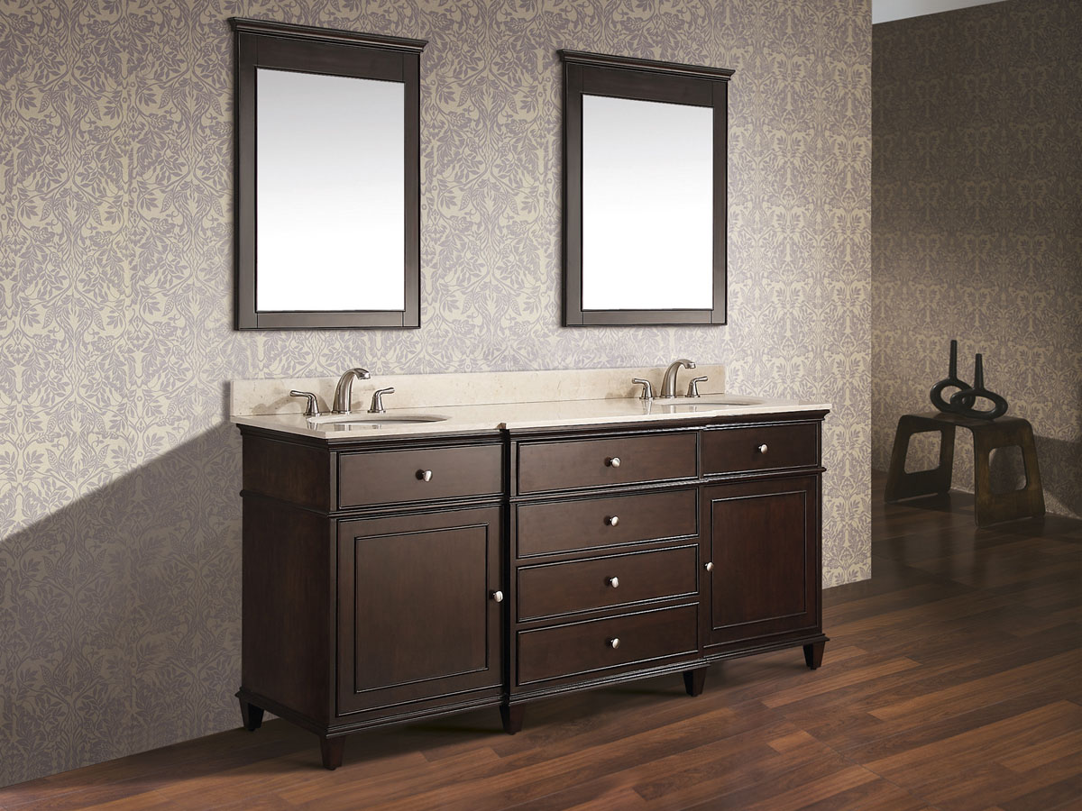73" Cesarina Double Vanity in Walnut - Shown with optional mirrors 73" Cesarina Double Vanity in Walnut - Shown with optional mirrors