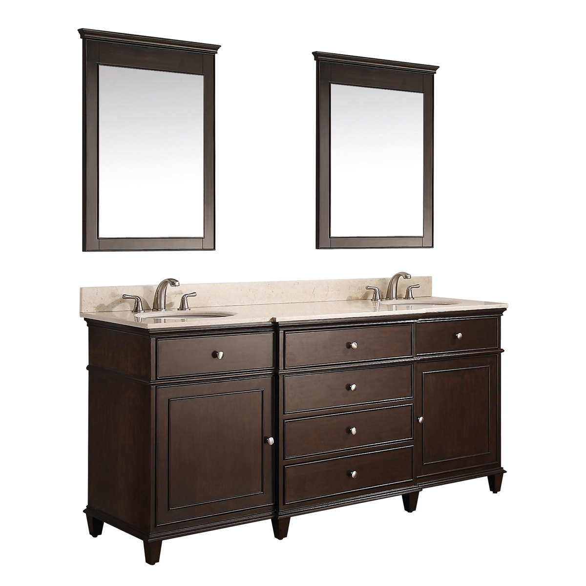 73" Cesarina Double Vanity in Walnut - Shown with optional mirrors 73" Cesarina Double Vanity in Walnut - Shown with optional mirrors