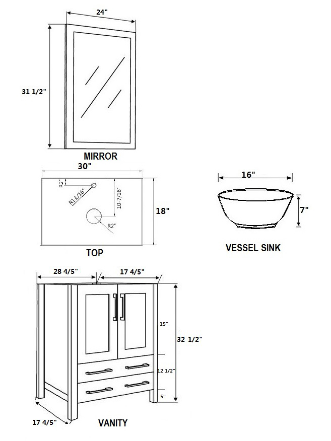 Dimensional View for Round Sinks