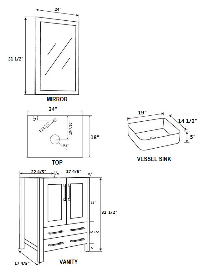 Dimensional view for Square Sink