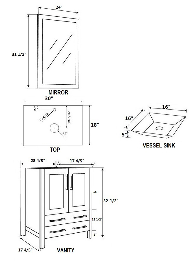 Dimensional view for Angled Sink