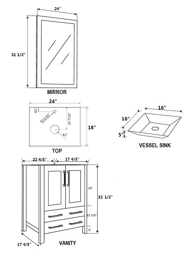 Dimensional view for Angled Sinks