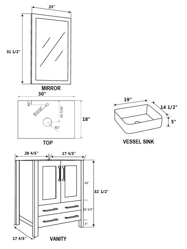 Dimensional view for Square Sinks