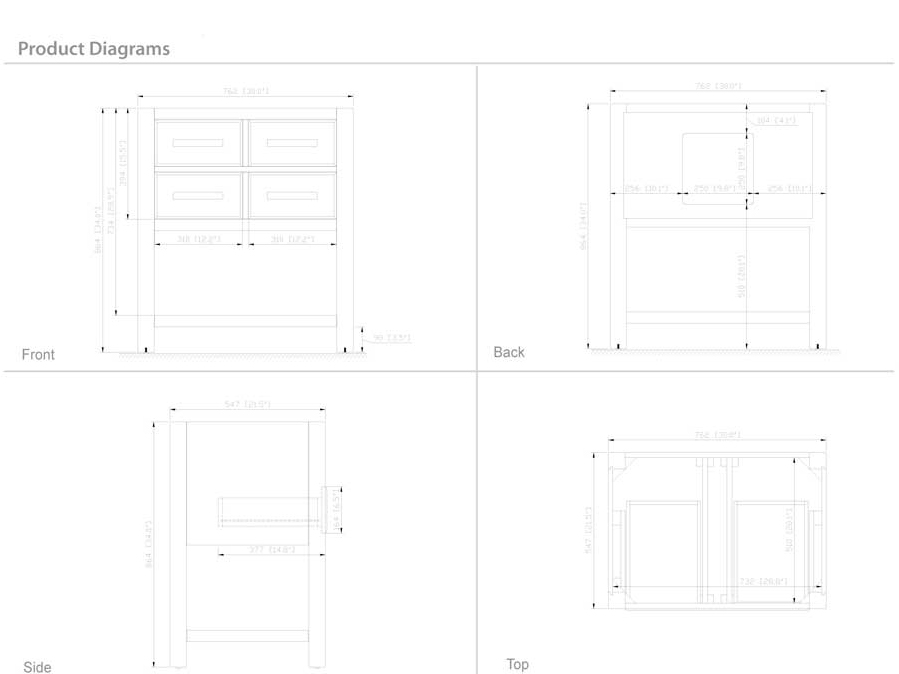 31" Begonia Single Bath Vanity - White - Dimensions 31" Begonia Single Bath Vanity - White - Dimensions