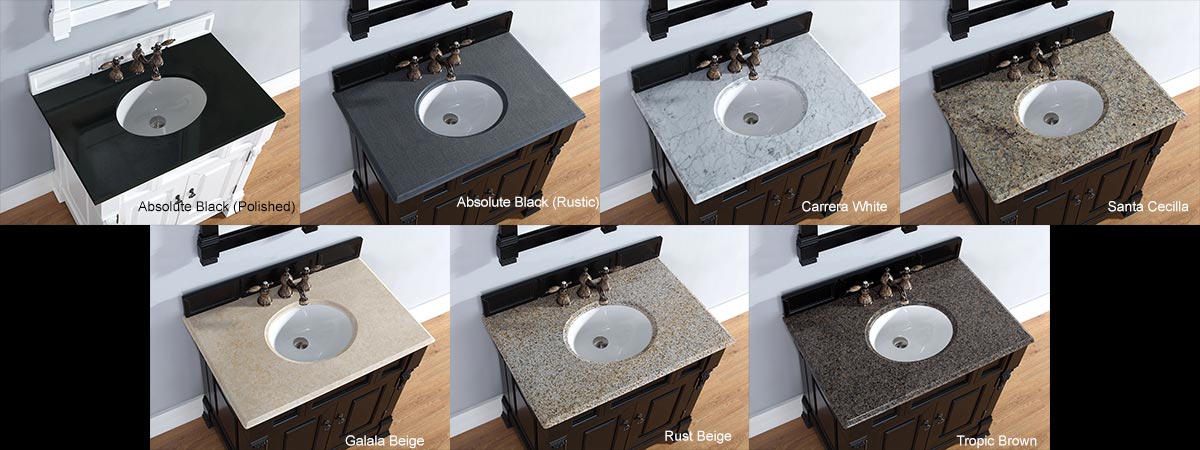 Stone Top Options (Shown on a different vanity) Stone Top Options (Shown on a different vanity)