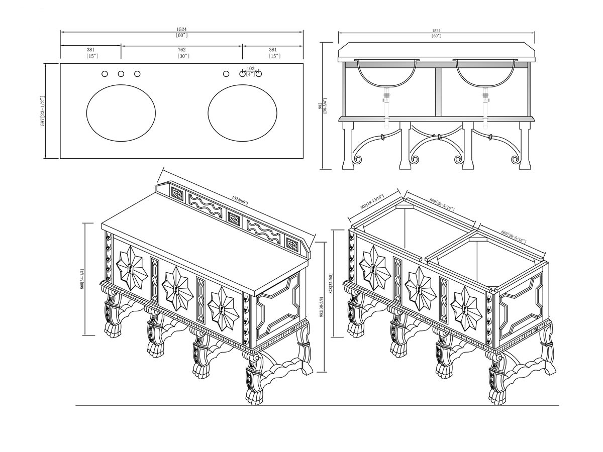 60" Balmoral Double Sink Vanity - Dimensions 60" Balmoral Double Sink Vanity - Dimensions