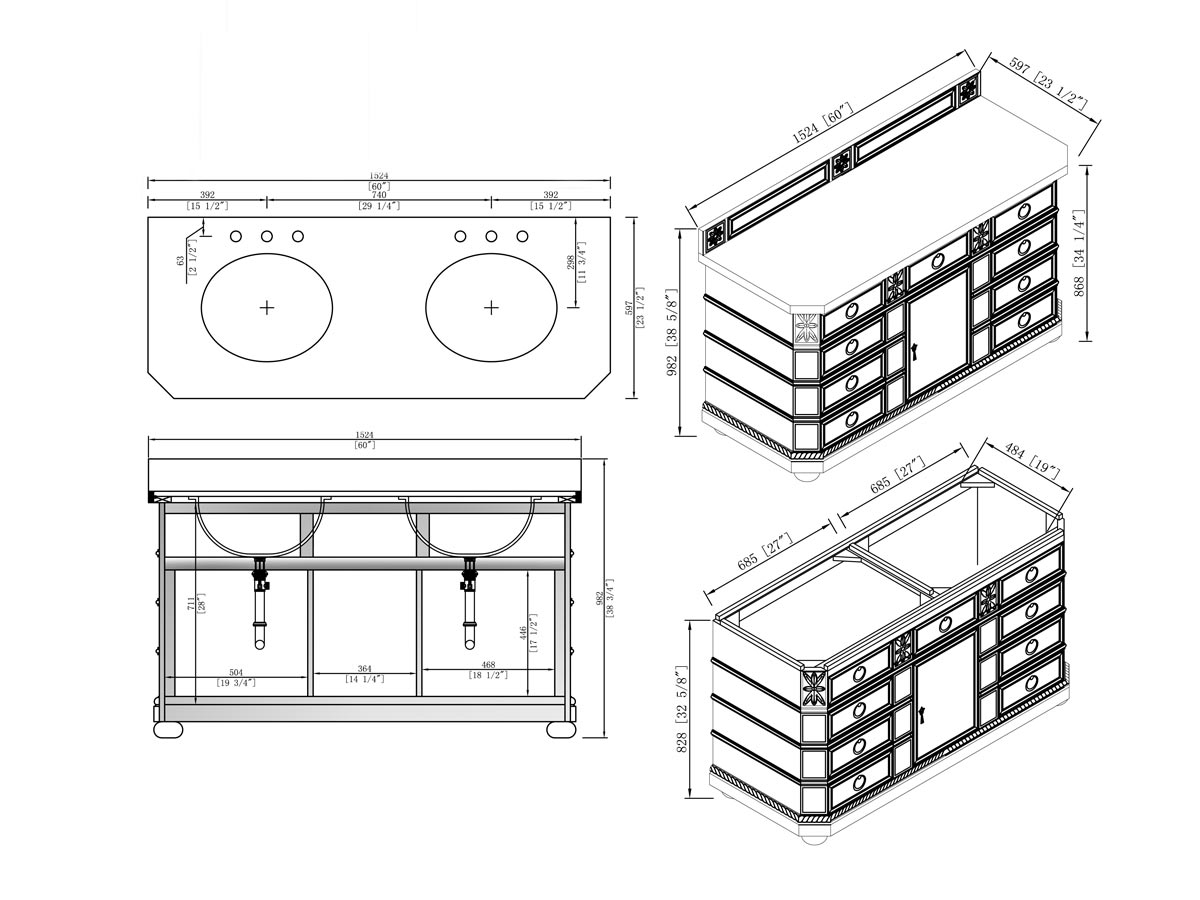 60" Regent Double Sink Vanity - Dimensions 60" Regent Double Sink Vanity - Dimensions