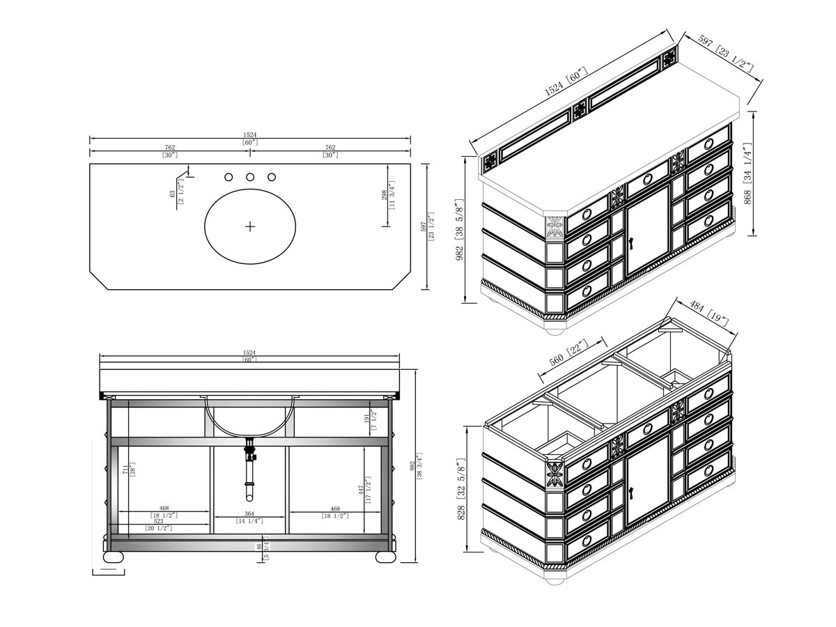 60" Regent Single Bath Vanity - Dimensions 60" Regent Single Bath Vanity - Dimensions
