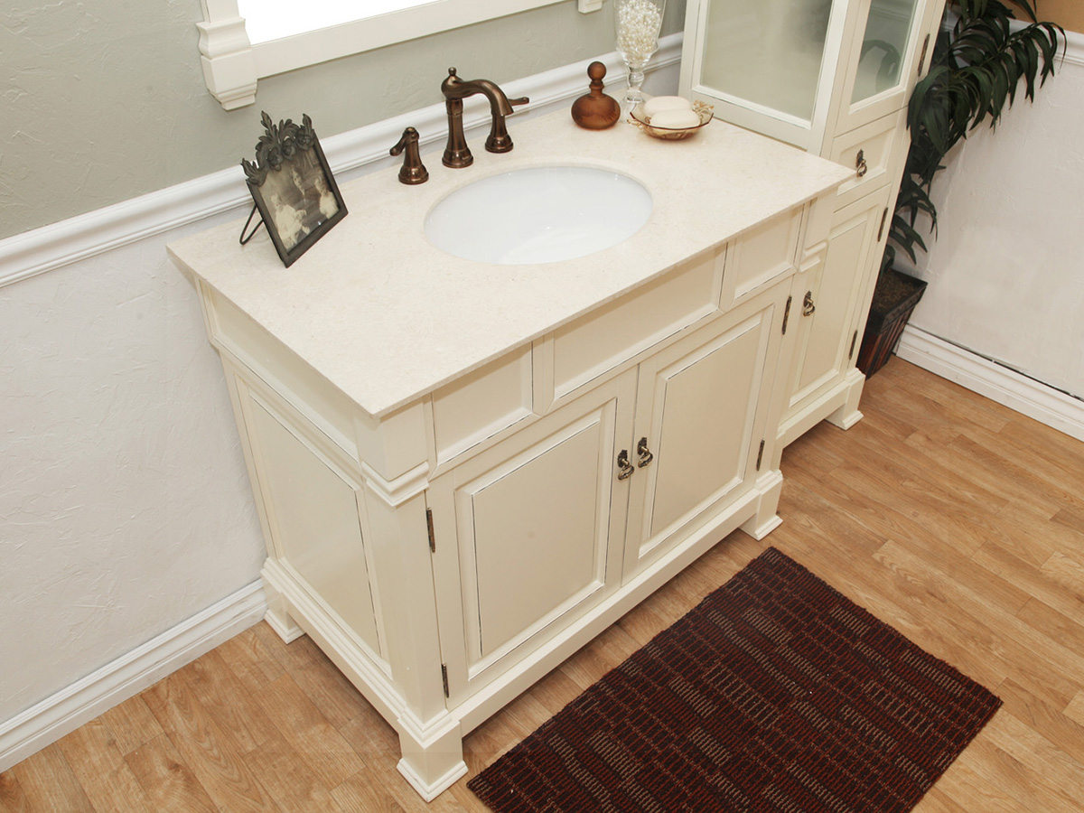Cream Bathroom Vanity With Antique Glaze