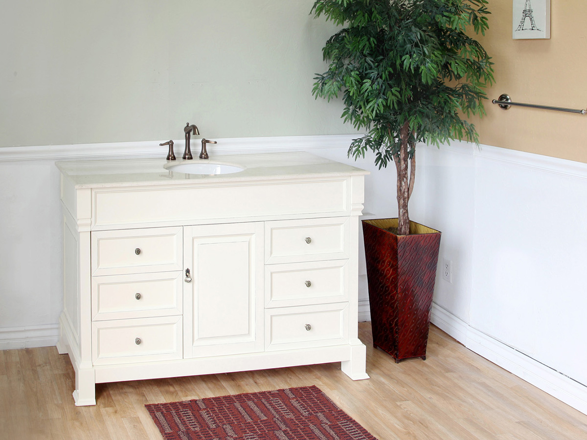 Cream Bathroom Vanity With Antique Glaze