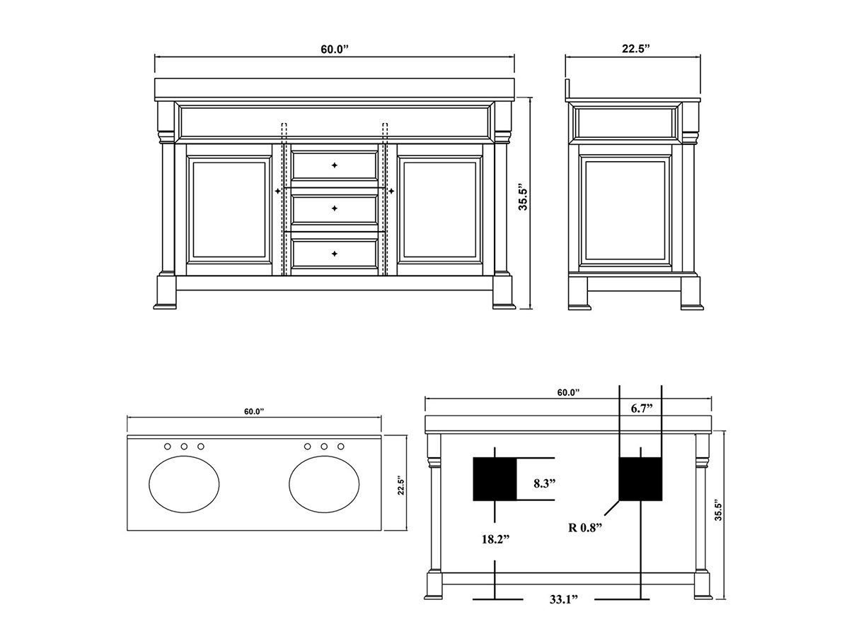 Modern Double Kitchen Sink Cabinet Size for Large Space