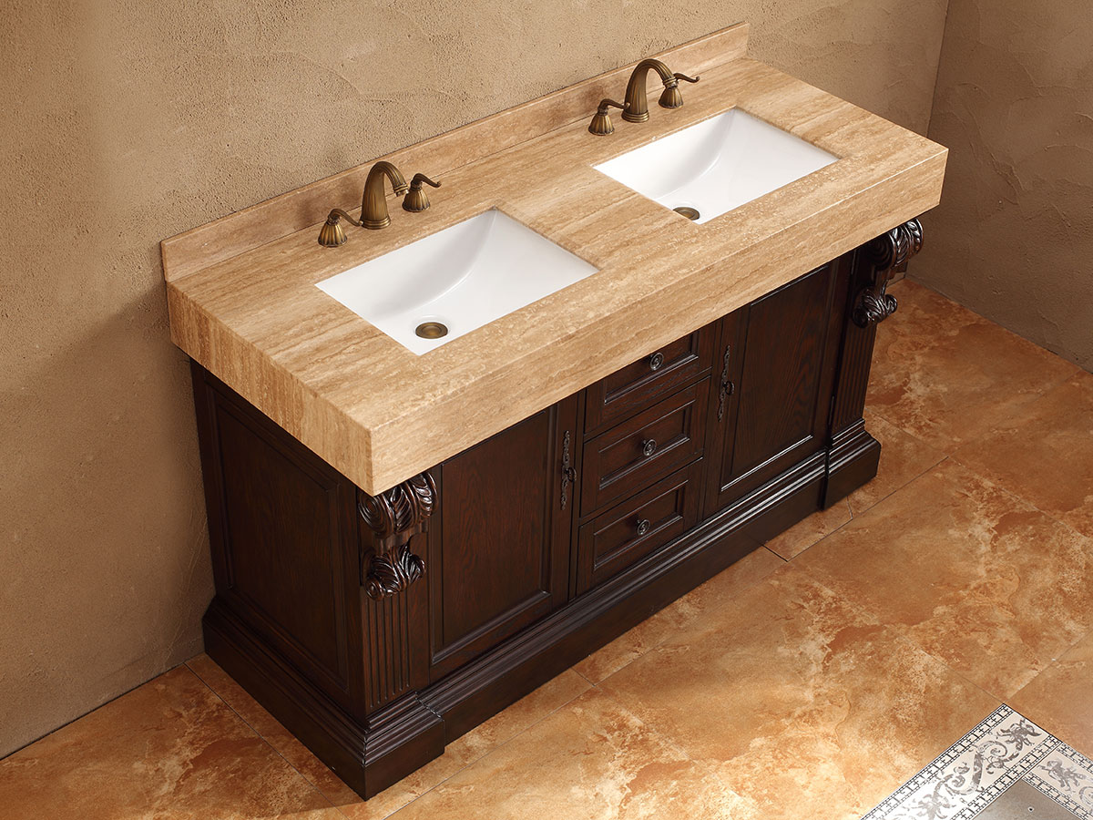 Travertine Top with Porcelain Sink