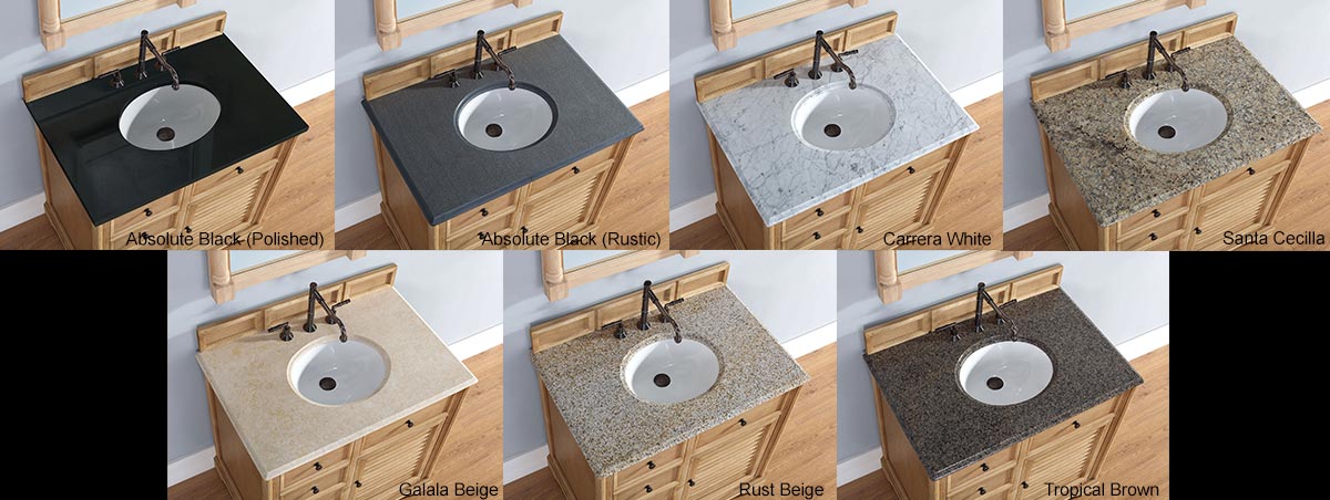 Stone Top Options (Shown on a different vanity) Stone Top Options (Shown on a different vanity)