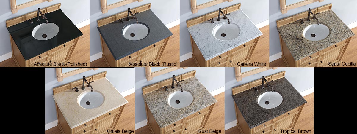 Stone Top Options (Shown on a different vanity) Stone Top Options (Shown on a different vanity)