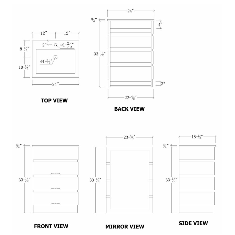 24" Bruno Single Vanity - Dimensions 24" Bruno Single Vanity - Dimensions