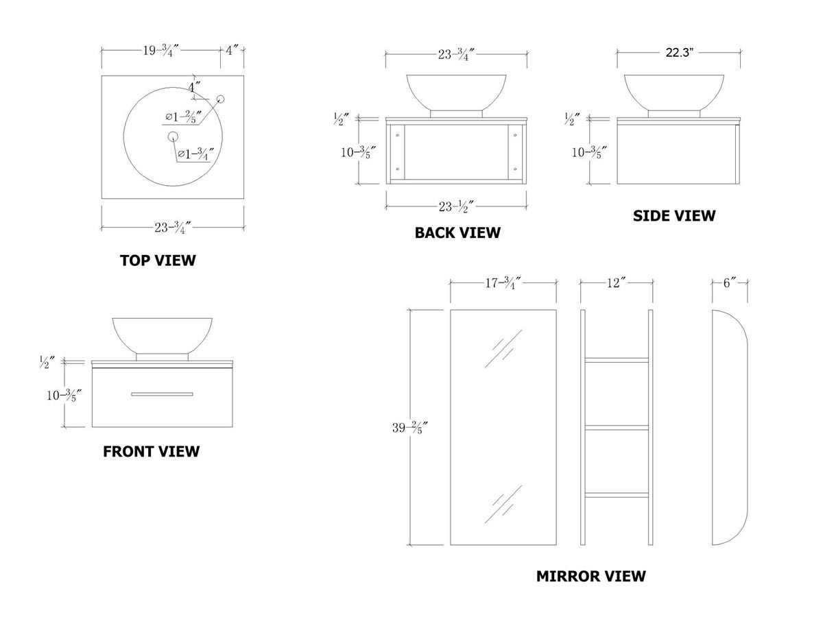 24" Primo Single Vanity - Dimensions 24" Primo Single Vanity - Dimensions