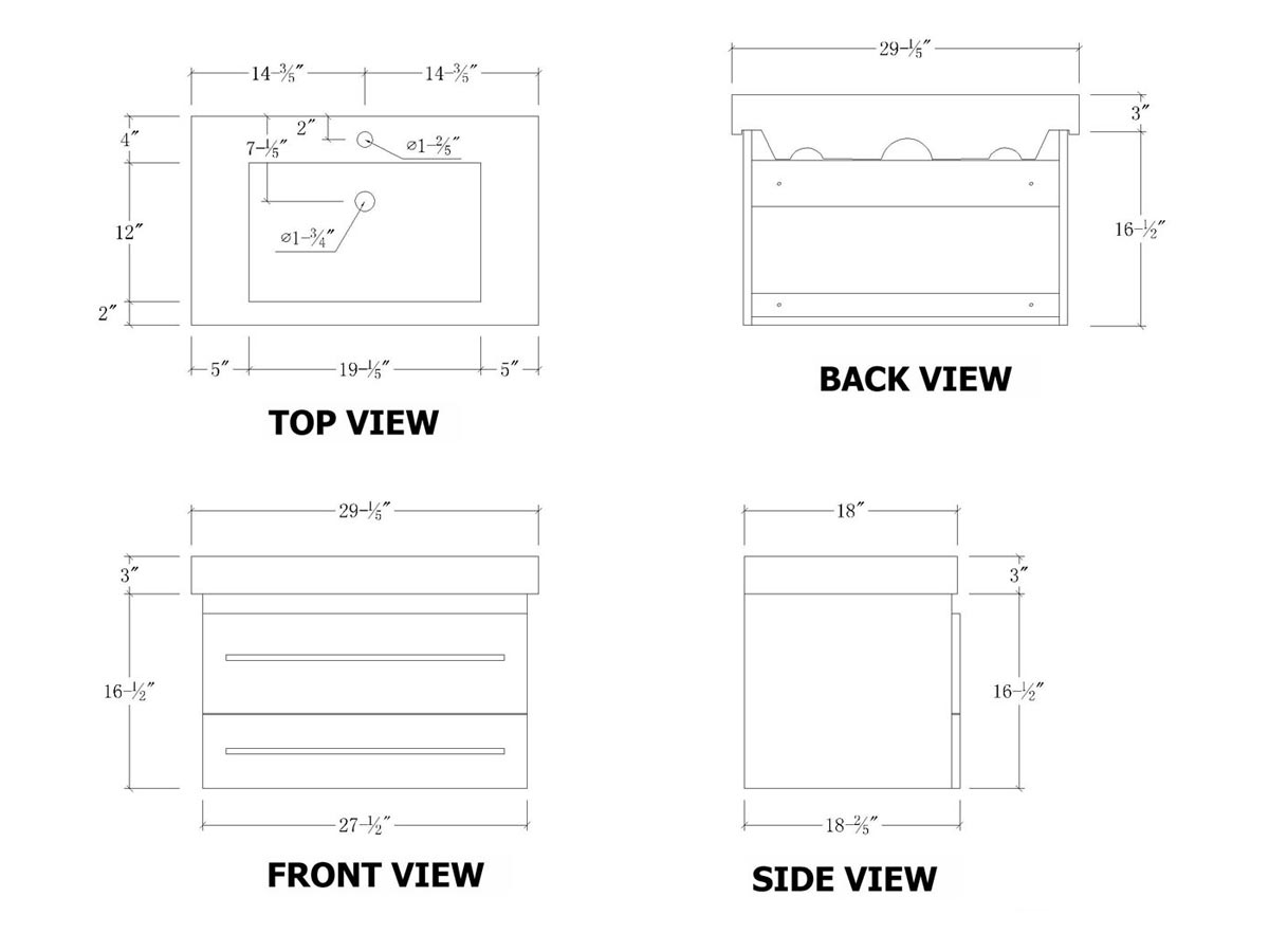 29.25" Antonio Single Vanity - Dimensions 29.25" Antonio Single Vanity - Dimensions