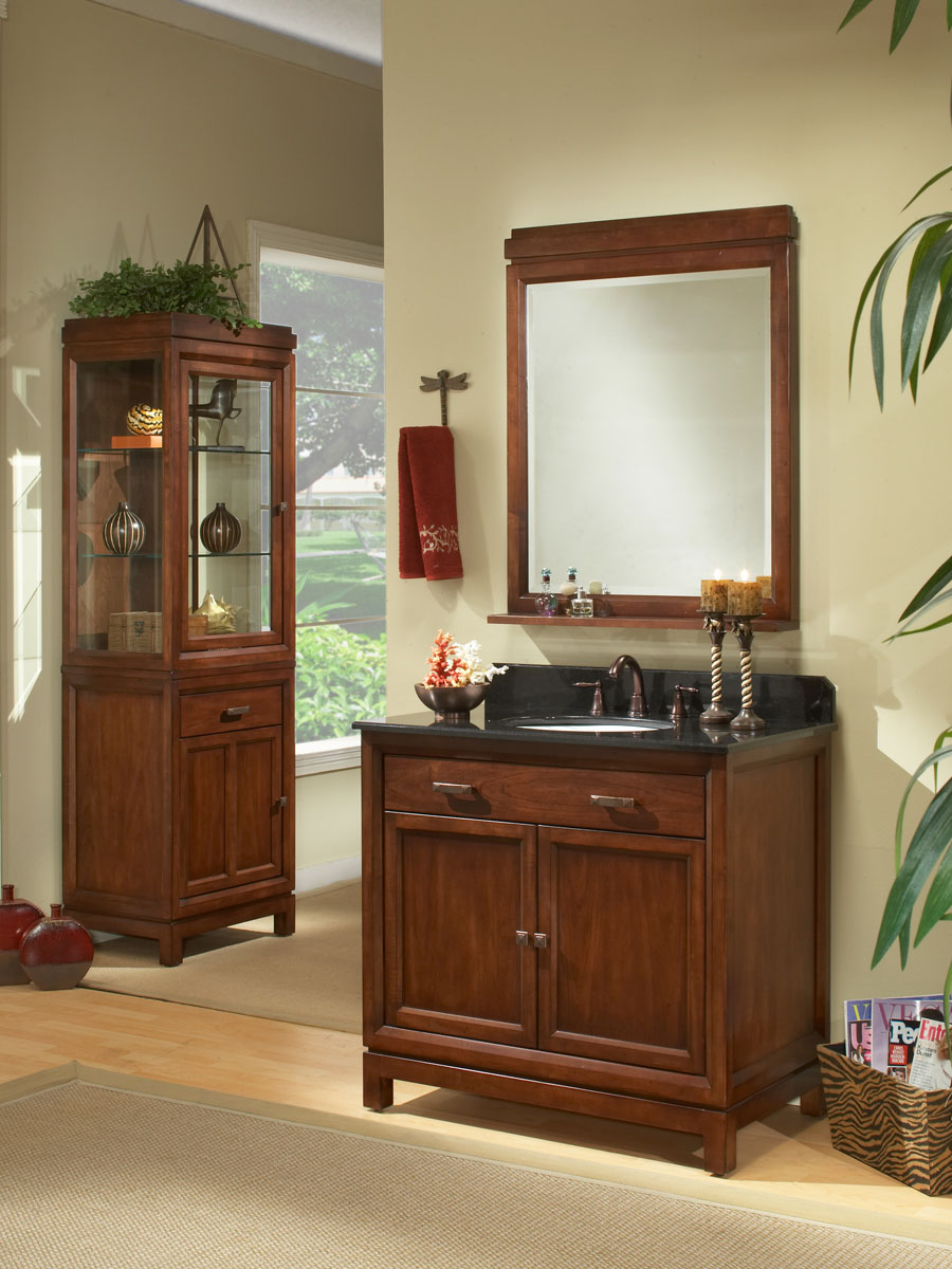 30" Modena Single Vanity - shown with optional linen cabinet and mirror 30" Modena Single Vanity - shown with optional linen cabinet and mirror