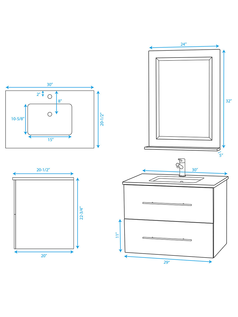 30" Zentra Single Bath Vanity White