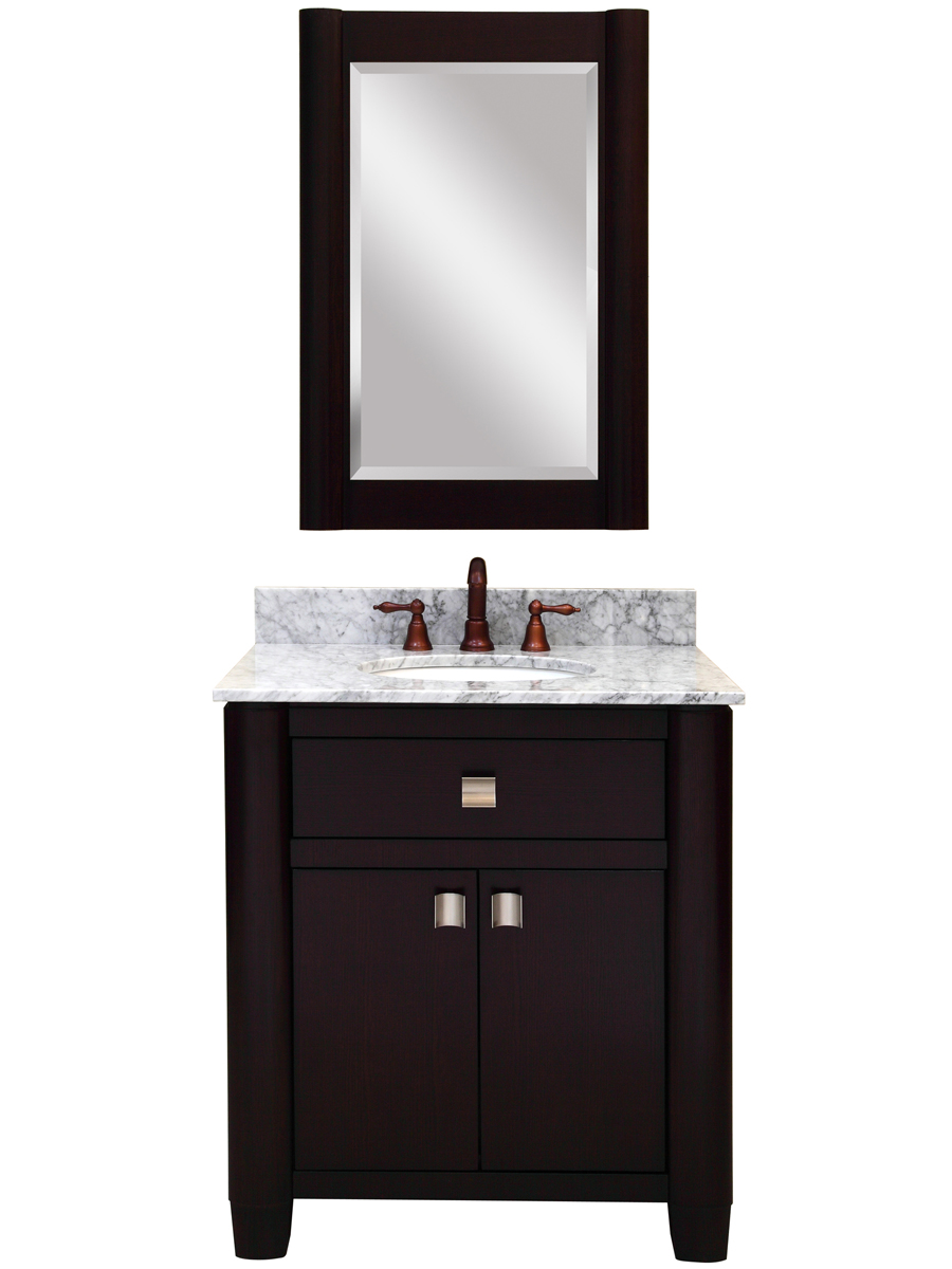 30" Portafino Single Vanity - with optional mirror and Carrera White marble top