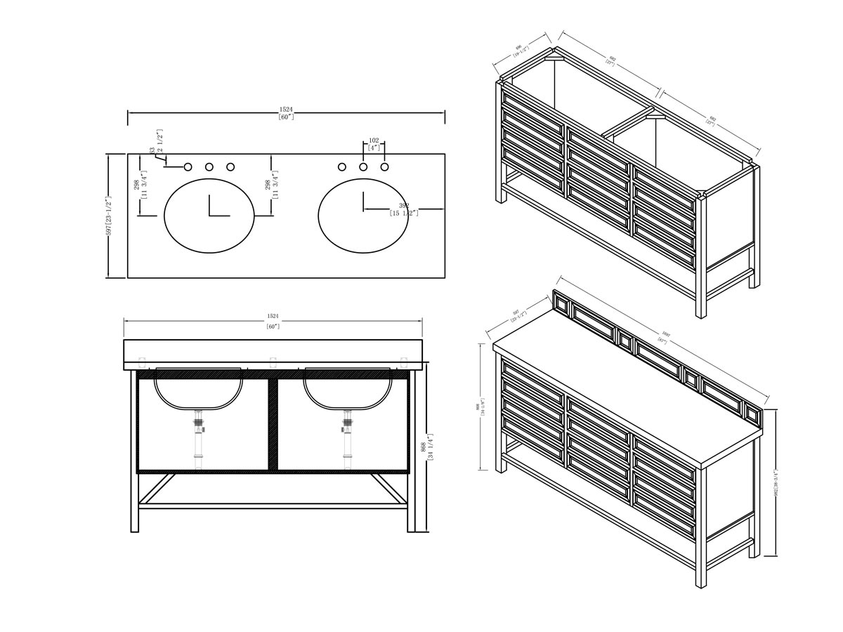60" Tacoma Double Sink Vanity - Dimensions 60" Tacoma Double Sink Vanity - Dimensions